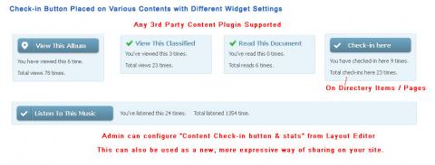 Check-in Button Placed on Various Contents with Different Widget Settings