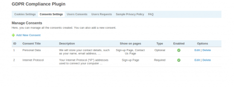 Consents Settings