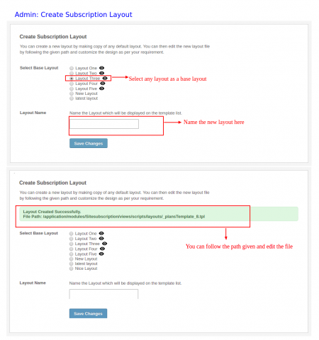 Admin: Create Subscription Layout