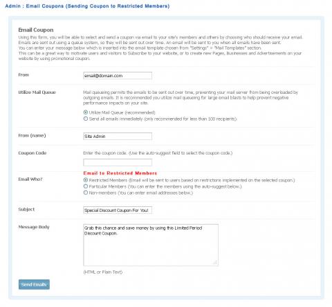 Admin : Email Coupons (Sending Coupon to Restricted Members)