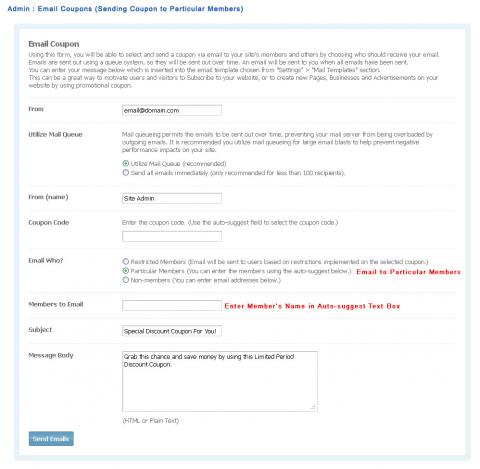 Admin : Email Coupons (Sending Coupon to Particular Members)