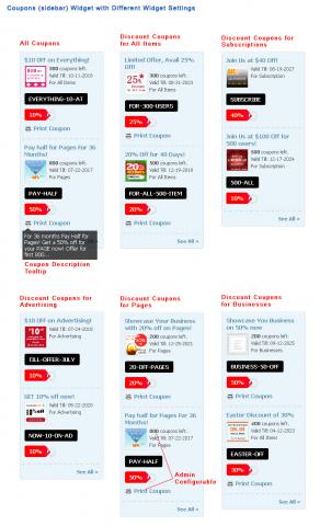 Coupons (sidebar) Widget with Different Widget Settings