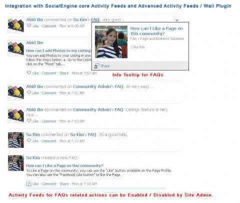 Integration with SocialEngine core Activity Feeds and Advanced Activity Feeds / Wall Plugin