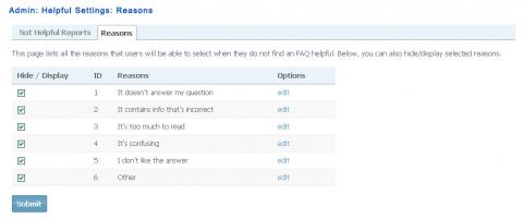 Admin: Helpful Settings: Reasons