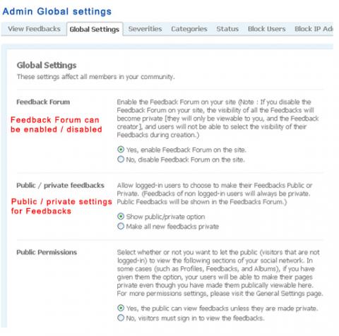 Admin Global settings