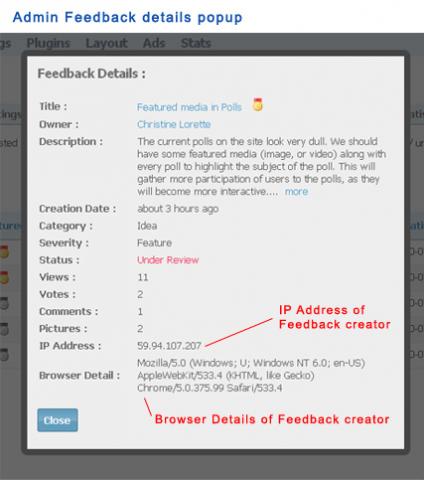 Admin Feedback details popup