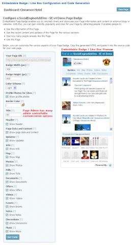 Embeddable Badge / Like Box Configuration and Code Generation