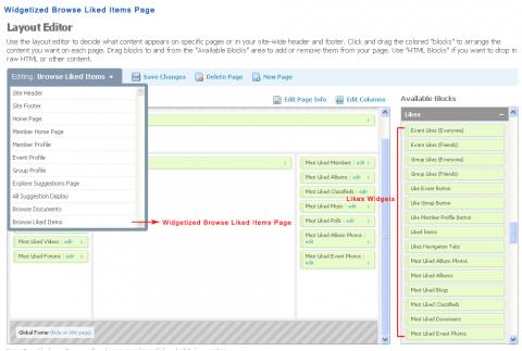 Widgetized Browse Liked Items Page, and multiple widgets