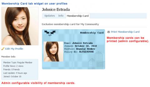 Membership Card tab widget on user profiles