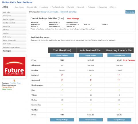 Multiple Listing Type: Dashboard