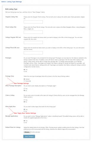 Admin: Listing Type Settings