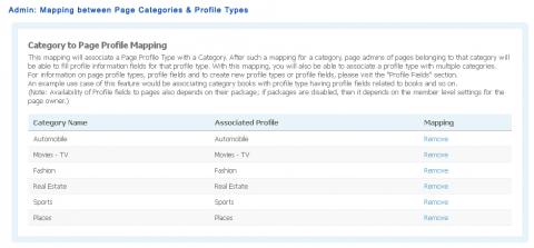 Admin: Mapping between Page Categories & Profile Fields