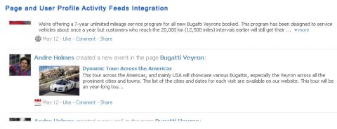 Page and User Profile Activity Feeds Integration