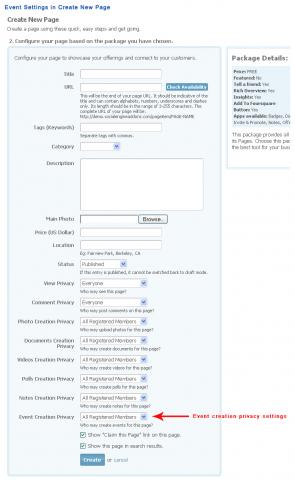 Event Settings in Create New Page