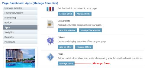 Page Dashboard: Apps (Manage Form link)