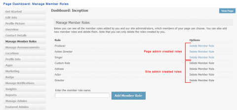 Page Dashboard: Manage Member Roles