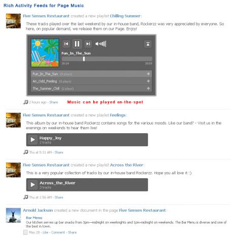 Rich Activity Feeds for Page Music
