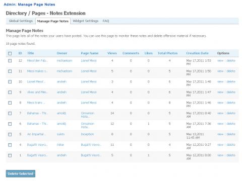 Admin: Manage Page Notes