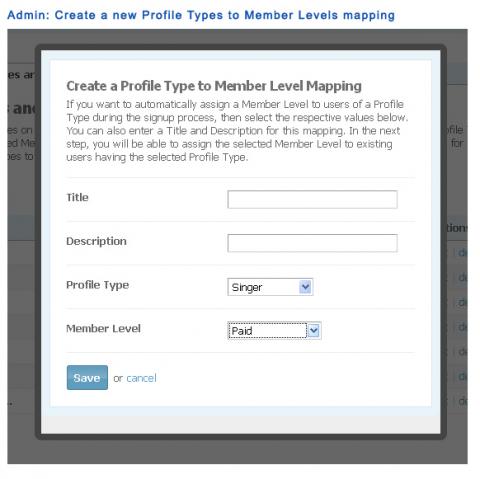 Admin: Create a new Profile Types to Member Levels mapping