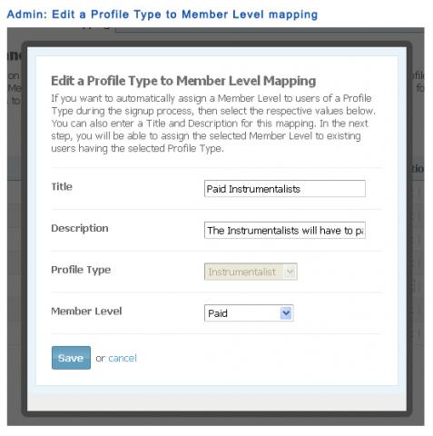 Admin: Edit a Profile Type to Member Level mapping