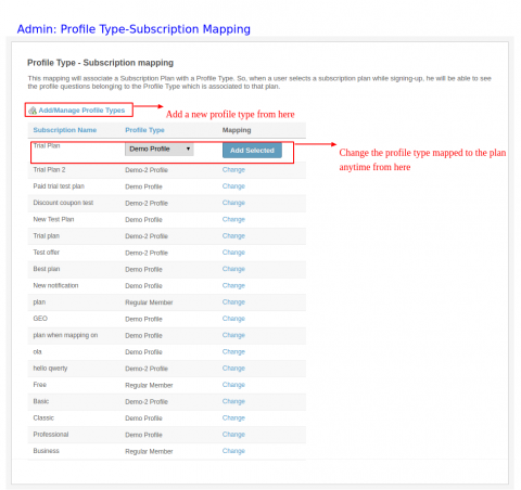 Admin: Profile Type- Subscription Mapping