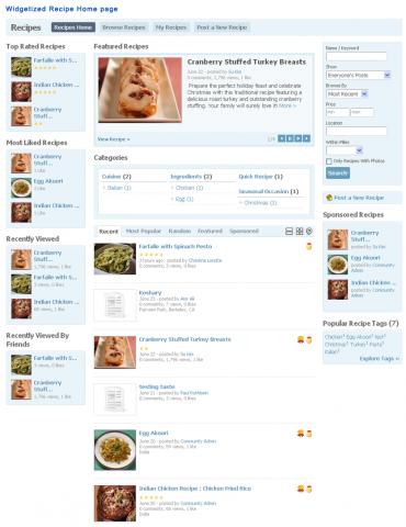 Widgetized Recipe Home page