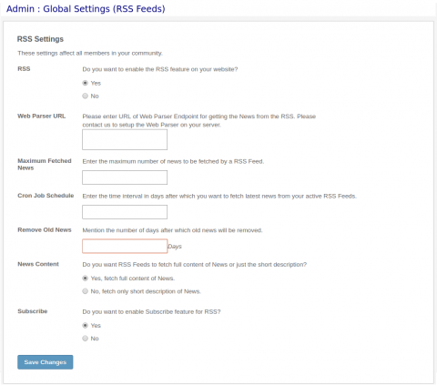 Admin: Global Settings (RSS Feeds)