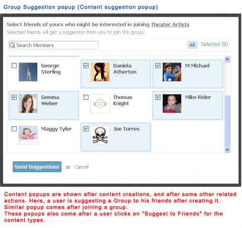 Group Suggestion popup (Content Suggestion popup)
