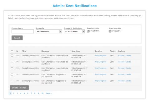 Admin: Sent Notifications