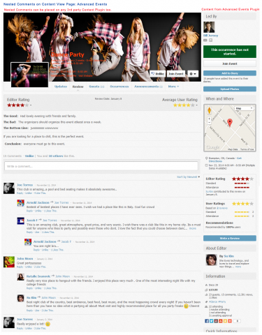 Advanced Comments on Content View Page: Advanced Events