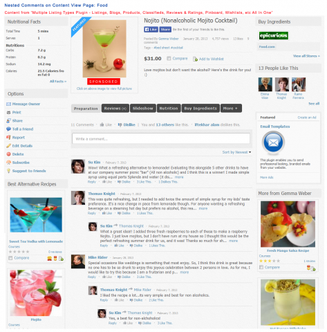 Advanced Comments on Content View Page: Food