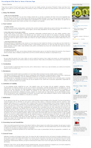 Pre-configured HTML Block for Terms of Services Page