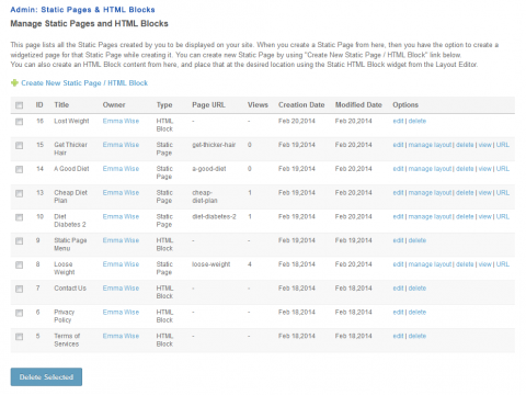 Admin: Static Pages & HTML Blocks