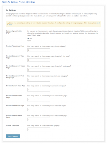 Admin: Ad Settings: Product Ad Settings