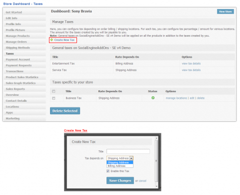 Store Dashboard - Taxes