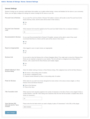 Admin: Reviews & Ratings: Stores: General Settings