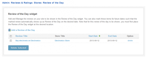 Admin: Reviews & Ratings: Stores: Review of the Day