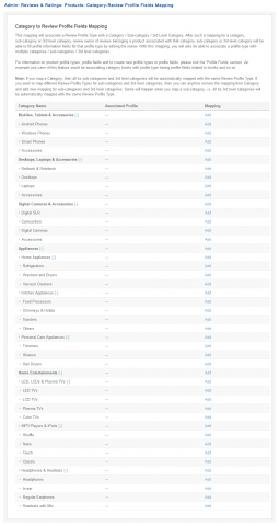 Admin: Reviews & Ratings: Products: Category-Review Profile Fields Mapping