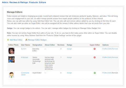 Admin: Reviews & Ratings: Products: Editors