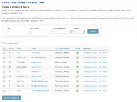 Admin: Taxes: Sellers Configured Taxes