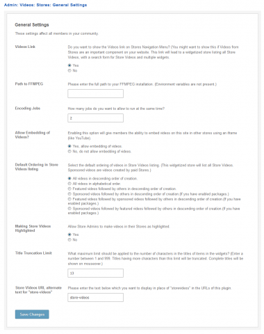 Admin: Videos: Stores: General Settings