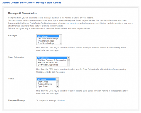 Admin: Contact Store Owners: Message Store Admins