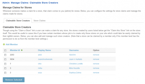 Admin: Manage Claims: Claimable Store Creators
