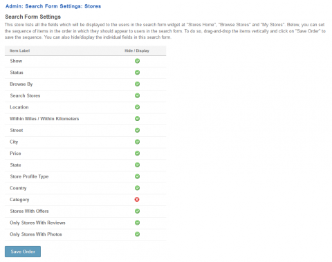 Admin: Search Form Settings: Stores