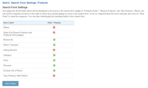 Admin: Search Form Settings: Products