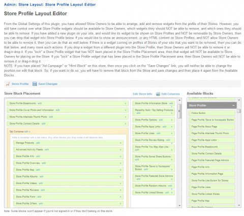 Admin: Store Layout: Store Profile Layout Editor