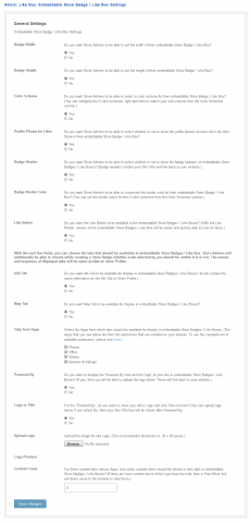 Admin: Like Box: Embeddable Store Badge / Like Box Settings