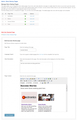 Admin: Store Startup Pages