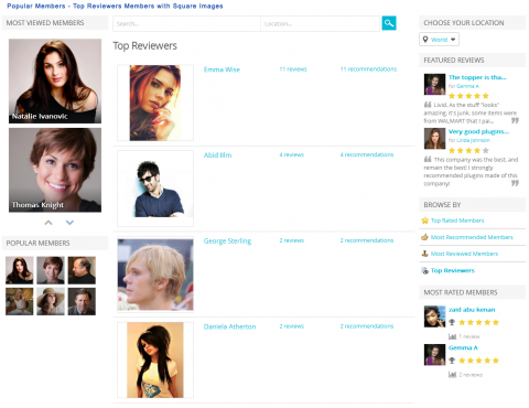 Popular Members - Top Reviewers Members with Square Images