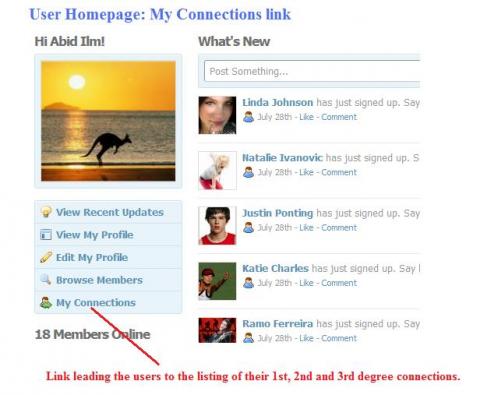 User Homepage: My Connections link